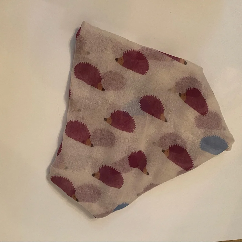 WOMENS NEW SCARF WRAP PASHMINA WHITE PURPLE BLUE HEDGEHOG PRINT LARGE RECTANGLE